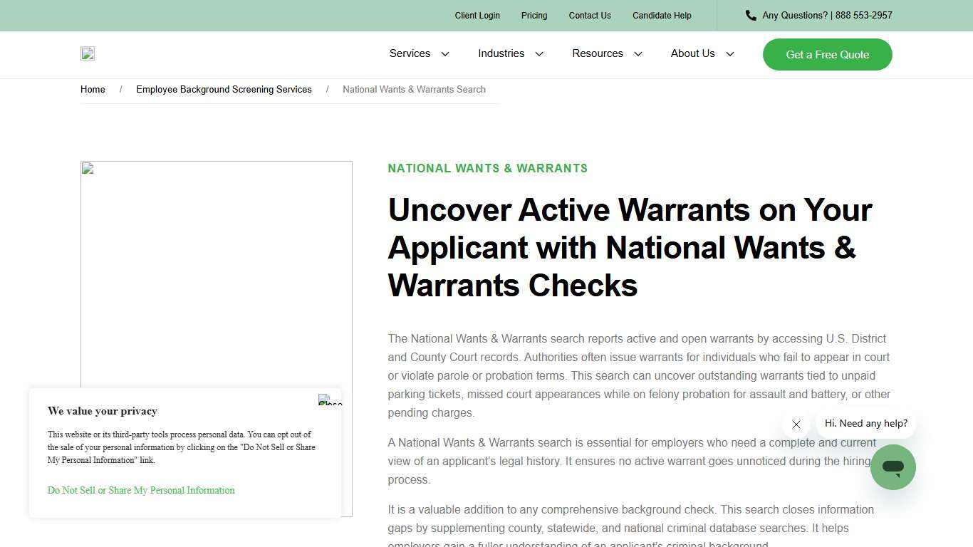 National Wants & Warrants Check for Background Screening